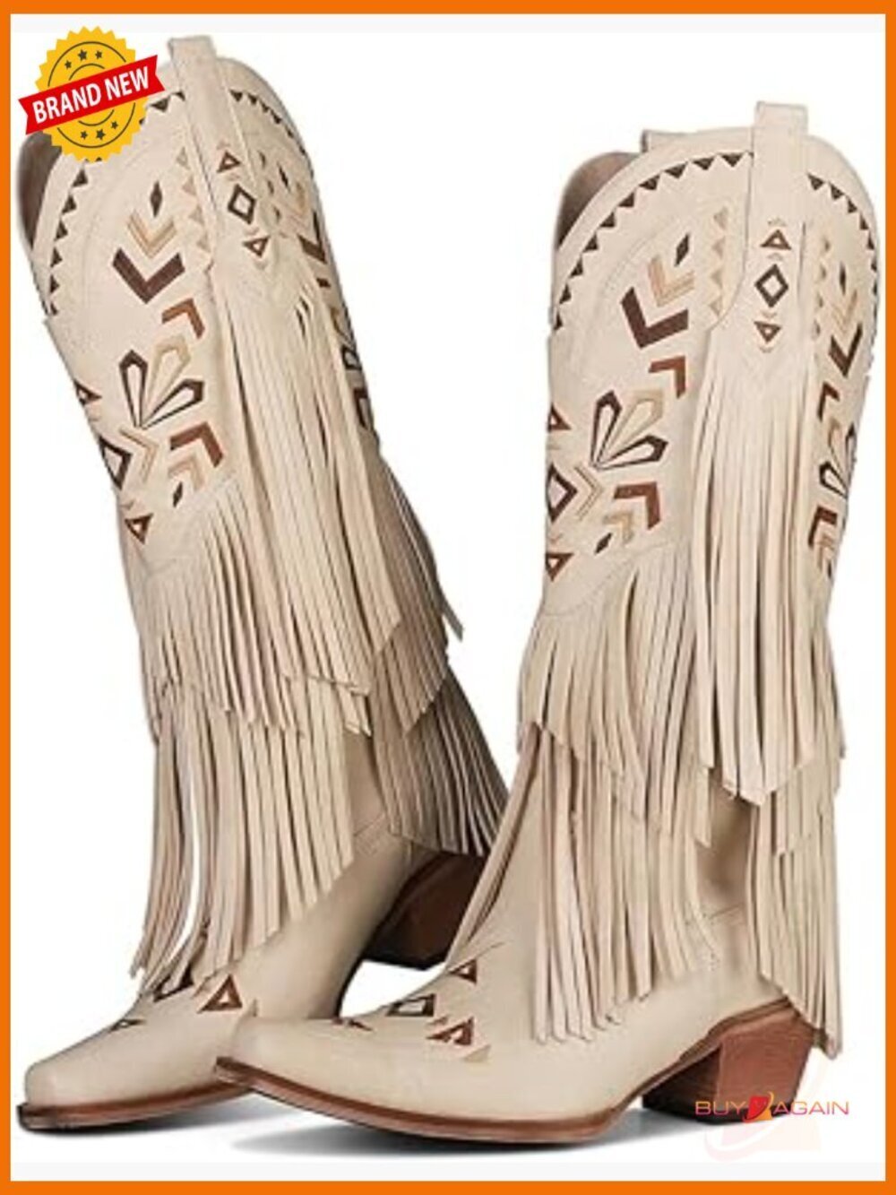 Knee High Western Boots with Fringe, 2.75 Inch Heel, Pull On Design